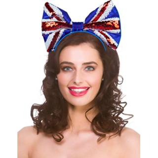 Hoofdband active met grote strik Engelse vlag pailletten 5055294810540