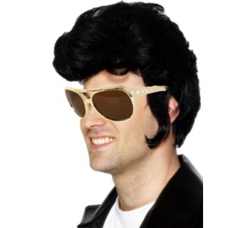 👉 Pruik zwart mannen Elvis Rock an roll star verkleed set en bril voor heren