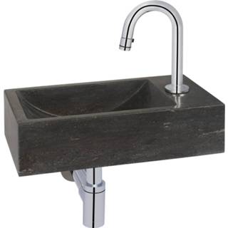 👉 Design fontein zwart Saniselect Nature incl. chromen kraan met C-uitloop rechts 40x22x10cm Hardstenen