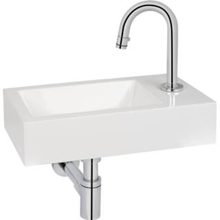 👉 Fontein wit Saniselect Squared incl. chromen kraan met C-uitloop rechts 40,5x22x9cm