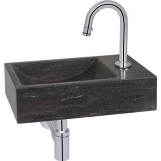 👉 Fontein grijs Ben Venetia incl. chromen kraan met C-uitloop rechts 40x22x10cm Hardsteen