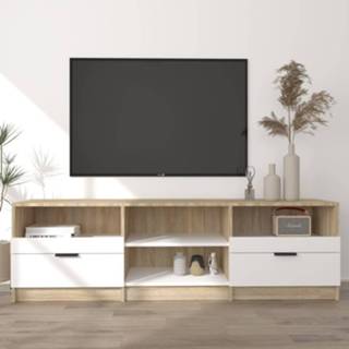 👉 Wit hout active Tv-meubel 150x33,5x45 cm bewerkt en sonoma eikenkleur 8720286965740