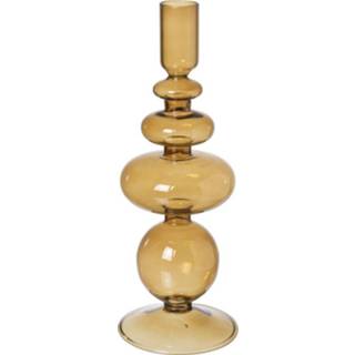 👉 Kandelaar bruin glas transparant Glazen lang - ø9x24 cm 8716963164933