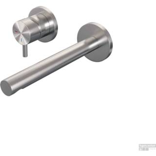 👉 Wastafel mengkraan RVS Inbouw Wastafelmengkraan Brauer Brushed Edition Korte Ronde Hendel Rechte Uitloop Geborsteld Met Rozetten 8720359393777