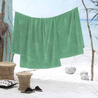 👉 Strandlaken donkergroen katoen groen Seahorse Shells Jade Green (100x200 cm) 8719002194687