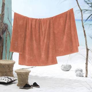 👉 Strandlaken rood katoen Seahorse Shells Coral Red (100x200 cm) 8719002194694