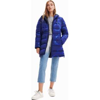 👉 Gewatteerde jas blauw l Lange met tekst - BLUE