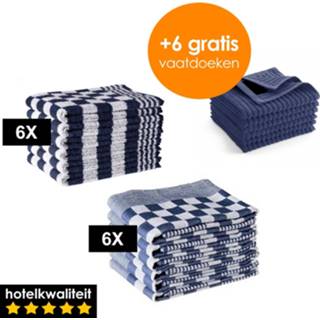 👉 Theedoek blauw Zavelo 6x Theedoeken en Keukendoeken Set + GRATIS VAATDOEKJES - 8718889112227