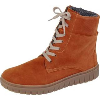 👉 Hoge veterschoenen oranje vrouwen effen geruwd leer veterschoen met luchtgepolsterde zool Semler 4066699037839 4066699037822