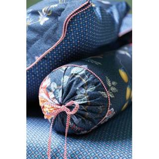 👉 Blauw percal-katoen PiP Studio Rolkussen Flower Festival Dark Blue 22x70 cm 8719931568689
