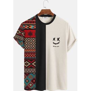 Short sleeve polyester s male beige Mens Two Tone Ethnic Smiley Face T-Shirts