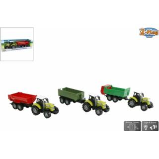 👉 2-Play tractor met aanhanger kunststof licht en geluid 3ass 27cm