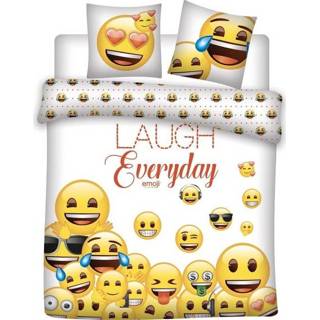 Dekbedovertrek wit polykatoen antraciet Emoji Laugh Everyday - Lits Jumeaux 240 x 220 cm 5407007981250