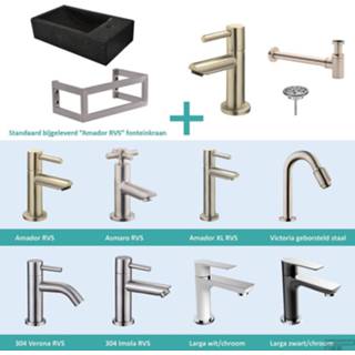 👉 RVS natuursteen zwart FonteinPack Recto Rechts Met MontageFrame 40x22x10 cm (Keuze uit 8 kranen) 8719304052470