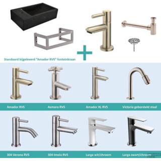 👉 RVS natuursteen zwart FonteinPack Recto Links Met Montageframe 40x22x10 cm (Keuze uit 8 kranen) 8719304051824