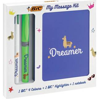 👉 Balpen stuks bic select blauw true Message Kit Dreamer, 4 colours, markeerstift highlighter en notitieboekje ft A6 3086123558854