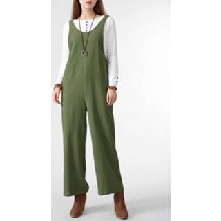 Sleeveless cotton s vrouwen army green Solid Pocket Open Back Straight Leg Jumpsuit