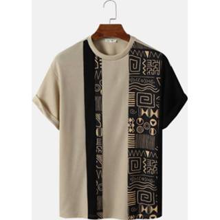 👉 Short sleeve polyester s male kaki Mens Asymmetric Tribal Printed O Neck T-Shirts