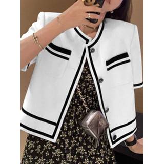 Short sleeve polyester s vrouwen zwart Contrast Button Front Pocket Women Blazer