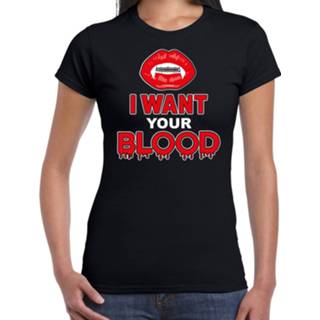 👉 Shirt active vrouwen zwart Halloween - I want your blood verkleed t-shirt voor dames