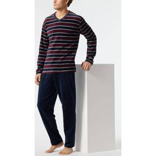 👉 Schiesser pyjama V-hals velours blauw-rood