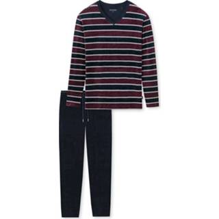 👉 Pyjama blauw XXL rood velours Schiesser V-hals blauw-rood 4007066128477