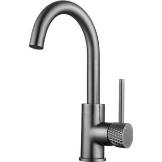 👉 Wiesbaden Ribbd wastafelmengkraan 28,7 cm met draaibare uitloop gunmetal