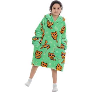 👉 Poncho groen kinderen Katjes snuggie kind met capuchon - fleece 8243324369596