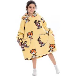 👉 Poncho geel kinderen Cats & Dogs snuggie kind met capuchon - fleece 8243324369657