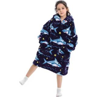 👉 Poncho zwart kinderen Haai snuggie kind met capuchon - fleece 8243324369619