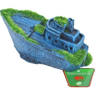 👉 Ornament Gezonken Half Schip+Mos 13x6cm 8712901079697