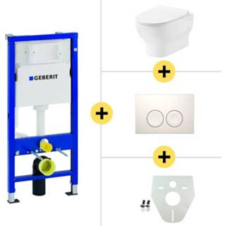 👉 Toiletset wit toiletsets Geberit UP100 Duofix + Wiesbaden Mercurius hangend toilet met zitting Delta21 bedieningsplaat,