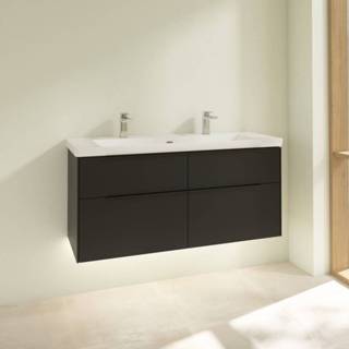 👉 Wastafelonderkast Volcano Black zwart spaanplaat Villeroy & Boch Subway 3.0 130x55x45cm met greep 4 softclose lades LED verlichting 1 sifonuitsparing c602l1vl 4065467161325
