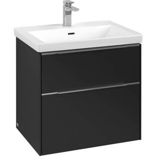 👉 Wastafel onderkast aluminium spaanplaat Volcano Black zwart Villeroy & Boch Subway 3.0 wastafelonderkast 65x55x45cm met glanzende greep 2 softclose lades 1 sifonuitsparing c57600vl 4062373840436