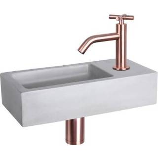 👉 Fonteinset grijs rood Differnz Ravo Beton 38.5x18.5x9 cm Licht Met Gebogen Kruis Kraan Koper 8712793557723