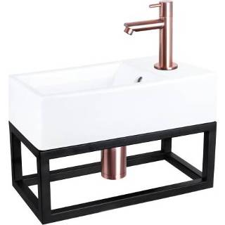 👉 Fonteinset wit chroom keramiek Differnz Force en Handoekrek 40x22x11.5 cm Met Rechte Kraan Mat 8712793558386