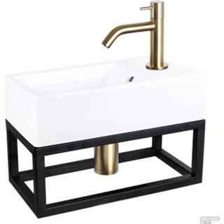 👉 Fonteinset keramiek wit rood Differnz Force en Handoekrek 40x22x11.5 cm Met Gebogen Kraan Koper 8712793558423