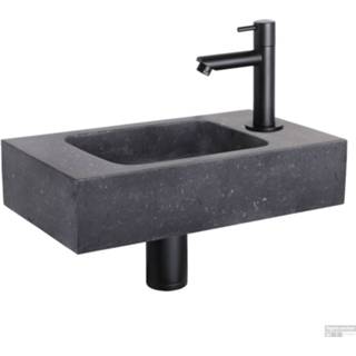 👉 Fonteinset natuursteen zwart Differnz Bombai 40x22x9 cm Met Rechte Kraan Mat 8712793557167