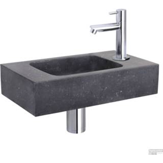 👉 Fonteinset chroom natuursteen zwart Differnz Bombai 40x22x9 cm Met Rechte Kraan 8712793557198