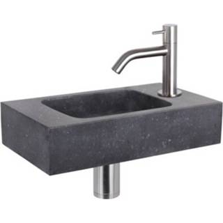 👉 Fonteinset zwart chroom natuursteen Differnz Bombai 40x22x9 cm Met Gebogen Kraan 8712793557204