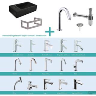 👉 Natuursteen chroom zwart FonteinPack Recto Links Met MontageFrame 40x22x10 cm (Keuze uit 20 kranen) 8719304051428