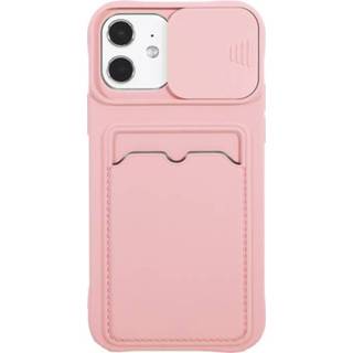 👉 Coverhoes roze siliconen IPhone 12 Pro Back Cover Hoesje met Camera Bescherming - Pasjeshouder TPU Apple 8720701837751