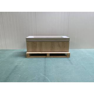 👉 Wastafel eiken Blinq Tank/Cube set 120cm betongrijs + onderkast (SHOWROOM MODEL)