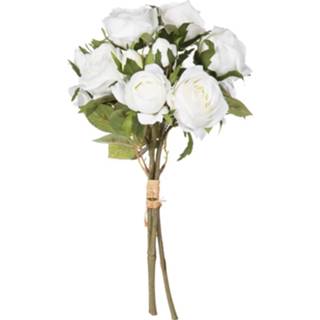 👉 Kunstbloem witte wit kunststof Atmosphera kunstbloemen boeket 14 rozen 40 cm