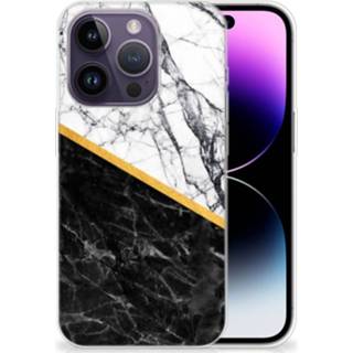 👉 Siliconen hoesje wit zwart marmer mannen Apple iPhone 14 Pro TPU - Origineel Cadeau Man 8720632173782