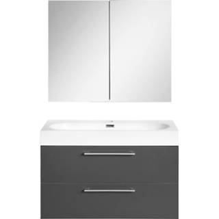 👉 Keramieken wastafel antraciet wit Badkamermeubelset Differnz Somero Met Keramiek 60 cm (Inc. Spiegelkast) 8712793547489