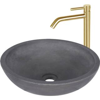 👉 Hoge wastafelkraan antraciet chroom Waskomset Differnz Ravano Beton 40x12 cm met Mat 8712793572290