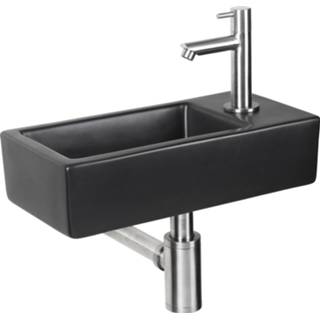 👉 Fonteinset zwart keramiek chroom mat Differnz Hator 37.5x18.5x9 cm Met Recht Kraan 8712793548189