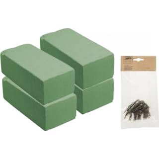 👉 Steekschuim Rayher hobby - 4x stuks steekschuim/oase nat 20 x 10 7 cm met 50x steekkrammen klemmen 1-4