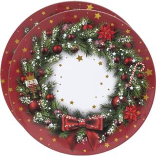 👉 Placemat Set van 2x stuks ronde kerst placemats kerstkrans 33 cm